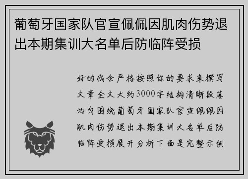 葡萄牙国家队官宣佩佩因肌肉伤势退出本期集训大名单后防临阵受损 葡萄牙国家队官宣佩佩因肌肉伤势退出本期集训大名单后防临阵受损